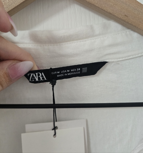 Zara White Linen Blend Long Sleeve Mini Dress New Size M - Picture 7 of 9